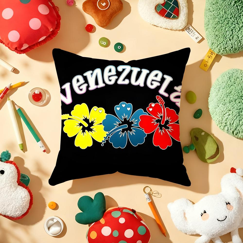 V-Venezuela Feelings Cushion Cover Plush Fabric Soft Double-Sided Printed Sofa Warm Winter Home Gift Pillow Cover