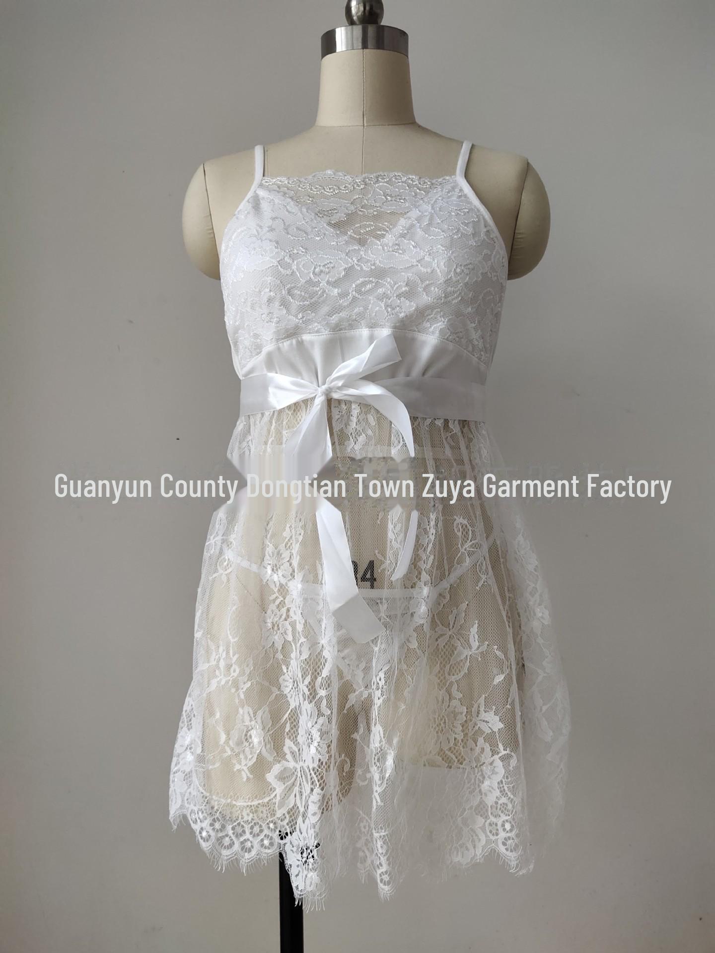 

Ночная рубашка без рукавов с кружевом больших размеров с поясом – европейский и американский стиль S белый