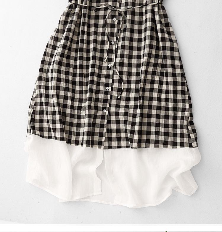 Plaid Patchwork Round Neck Dress - Casual Loose Fit, Japanese Style for Women, Spring/Summer