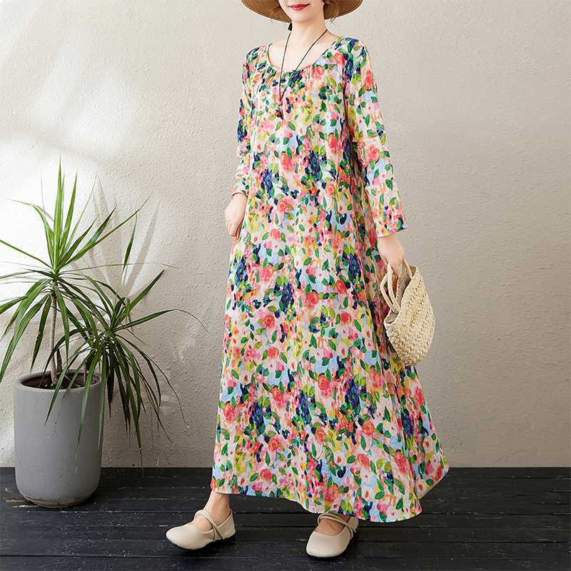 

Plus Size Loose Printed Round Neck Long Sleeve Dress 2XL