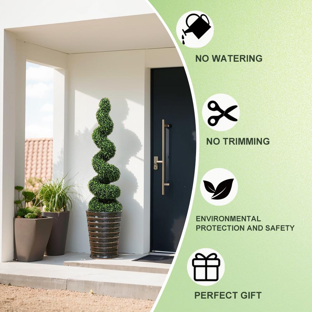 39 Inch Tower Topiary Spiral Artificial Plant Artificial Boxwood Decorative Plant Green Plastic Tree Green Fake Plant for Indoor
