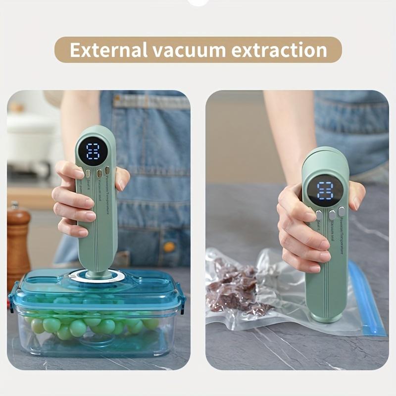 1-teiliges multifunktionales automatisches Lebensmittel-Vakuumgerät, tragbares kabelloses Vakuumiergerät mit Versiegelung für Snackbeutel, externer Absaugung und Aufblasfunktion