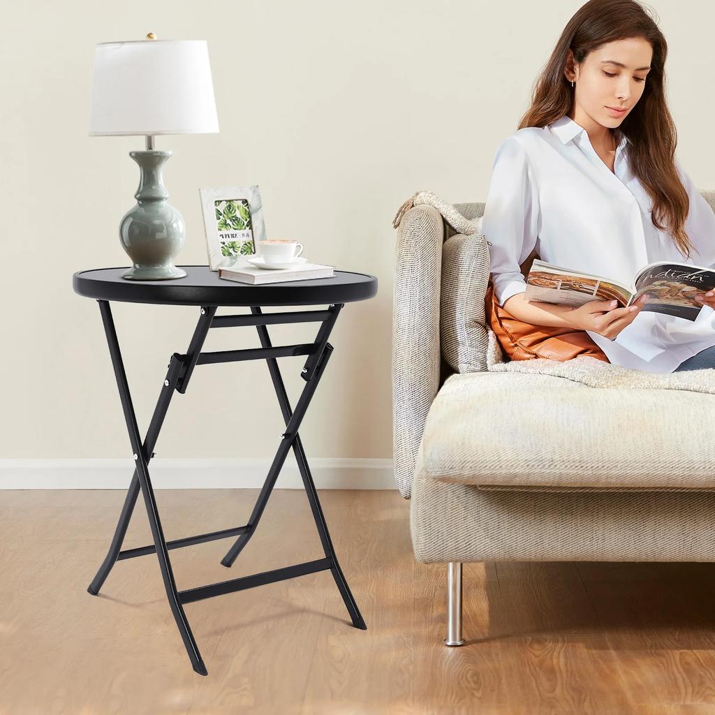 Round Folding Coffee Table 60cm W/ 120kg/264.55lbs Weight Capacity - Indoor Outdoor Portable Side Table for Patio,Garden,Balcony