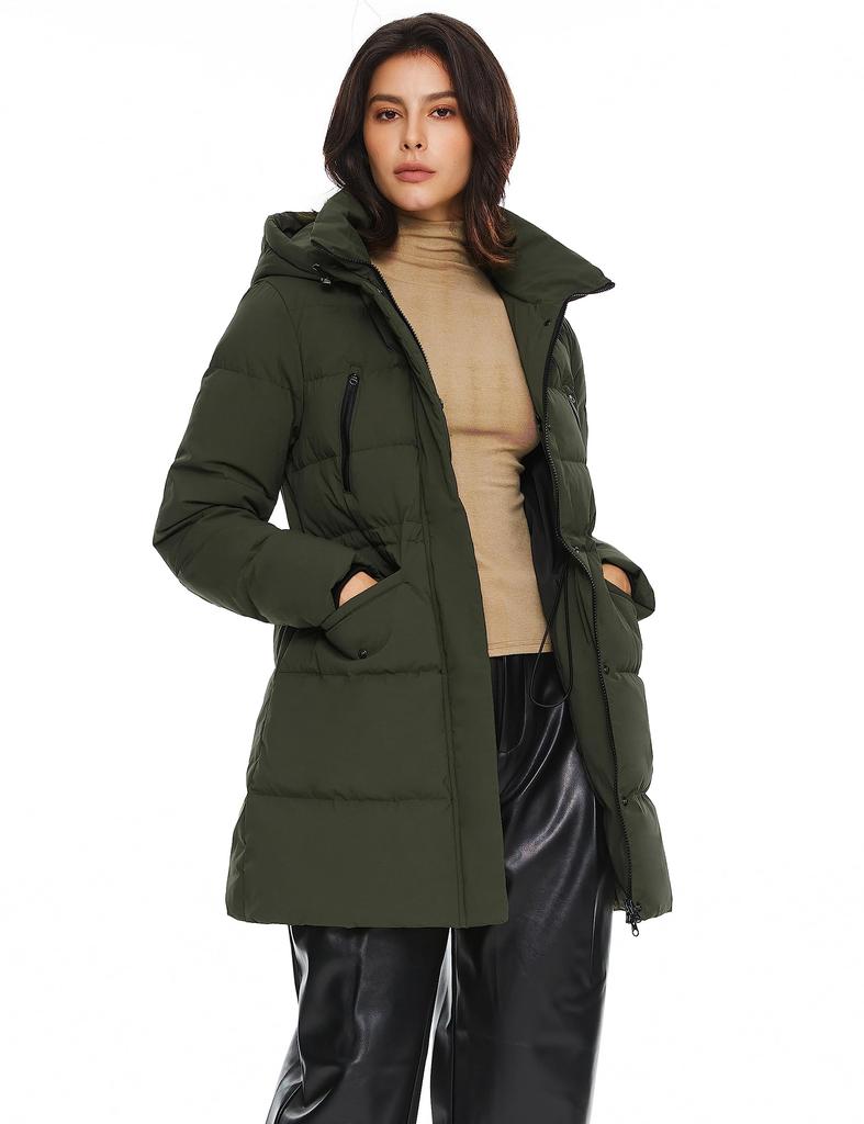 Orolay Hooded Down Regular Perfect for and Outdoors Size Women's Jacket, Mid-Length, Fit, Windproof, Cold-Resistant, Water-Repellent, Winter,