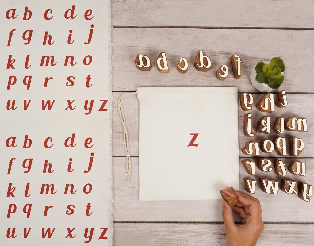 IBA Indianbeautifulart Textile  Printing  Block  Lowercase a-z  Alphabet Hand Carved Wood Letters Wooden Stamp