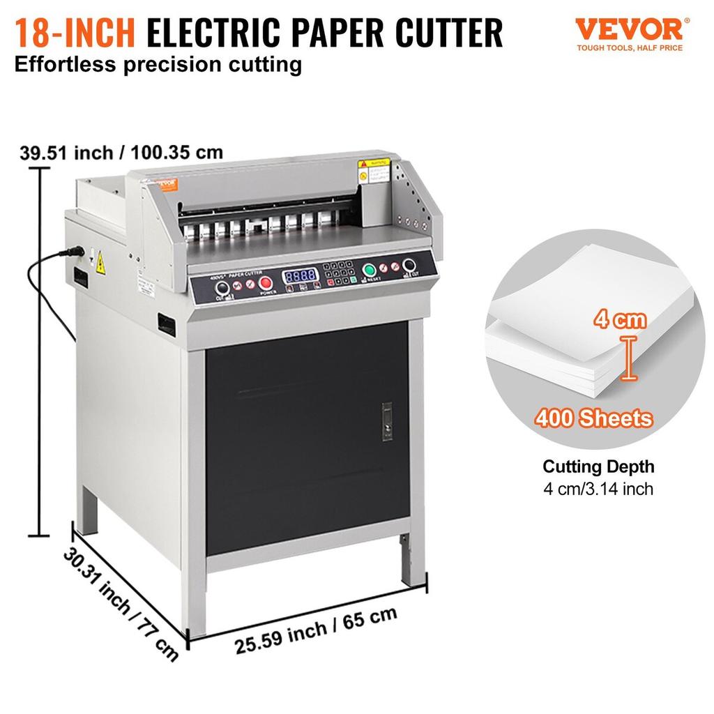 Cortadora de Papel Eléctrica de 18" 450mm Máquina de Corte Oficina Eléctrica de Uso Pesado