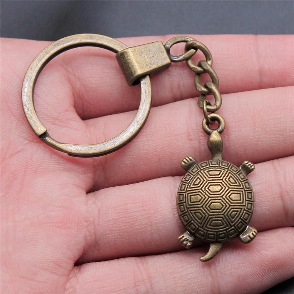 Marine Life Turtle Ocean Creature Pendant Antique Bronze Metal Keychain with 30mm Ring for Men Fashion Gift