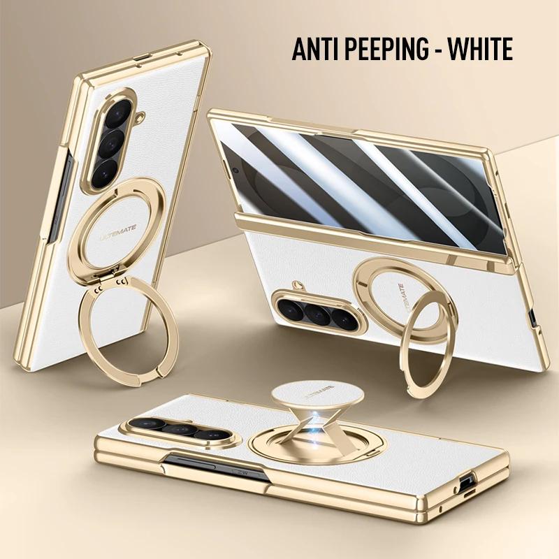 Luxus PU-Lederhülle für Samsung Galaxy Z Fold8 Fold 8 Ultra Drehbarer Magnetischer Ständer Handschlaufe Metall-Linsen-Glas-Bildschirmabdeckung
