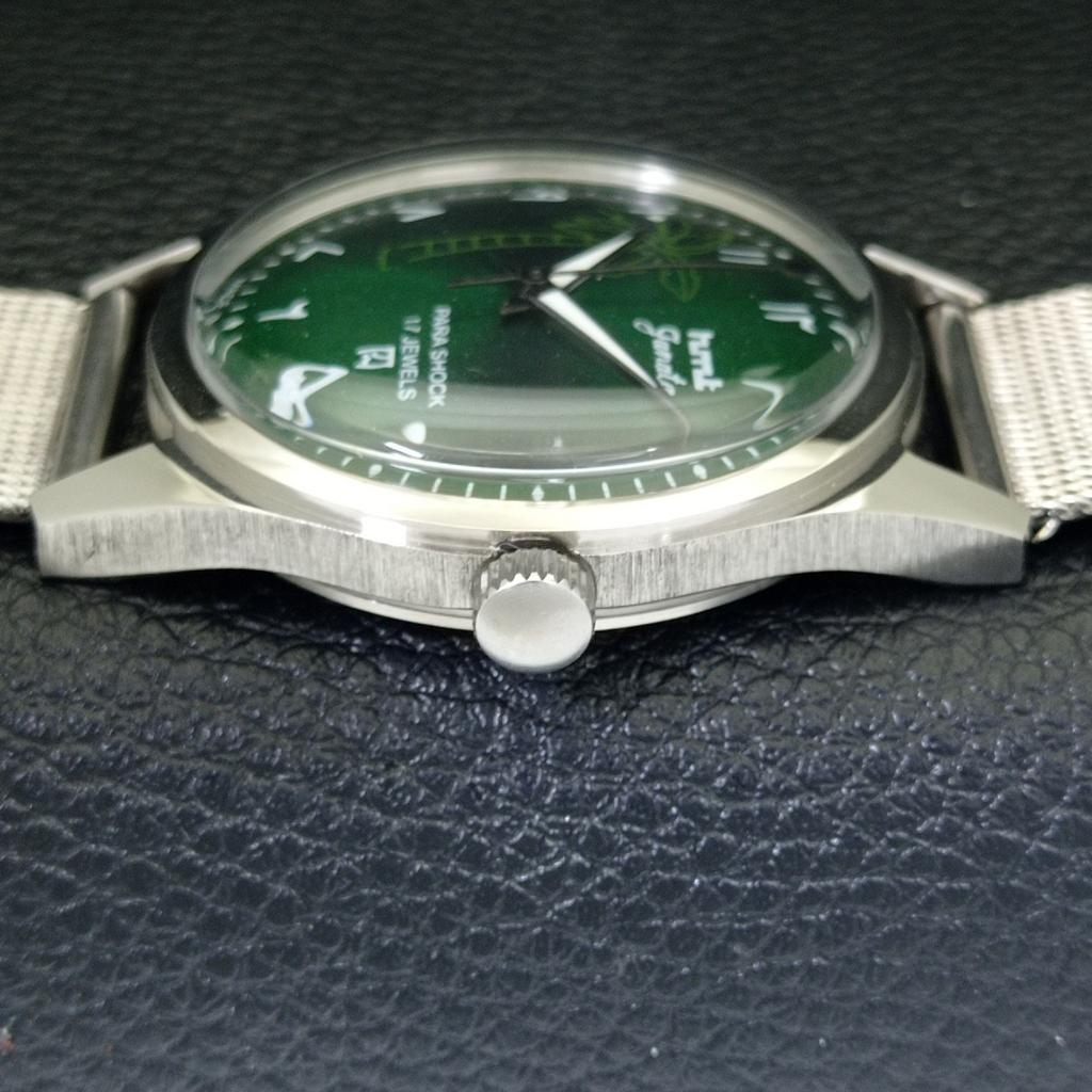 HANDAUFZUG VINTAGE HMT JANATA INDISCHE HERRENARMBANDUHR ARABISCH GRÜNES ZIFFERBLATT a440956-4