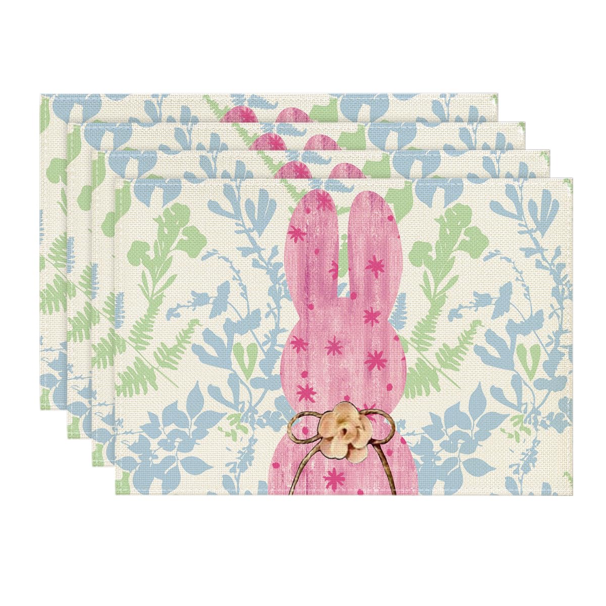 

Pink Bunny Leaves Bow Easter Placemats Set of 4, 12x18 Inch Spring Table Mats for Outdoor Home Party Kitchen Dining Decor 12 x 18 , Rectangular 4 Pcs