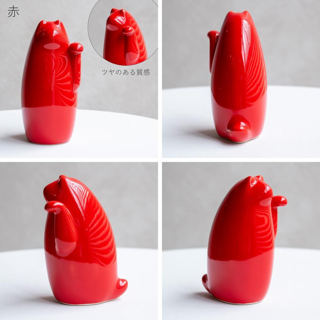 SETOMANEKI Maneki Neko Seto Good Luck Simple Decor (Lucky Cat) - Ware, Charm, Figurine, (Red, Small)