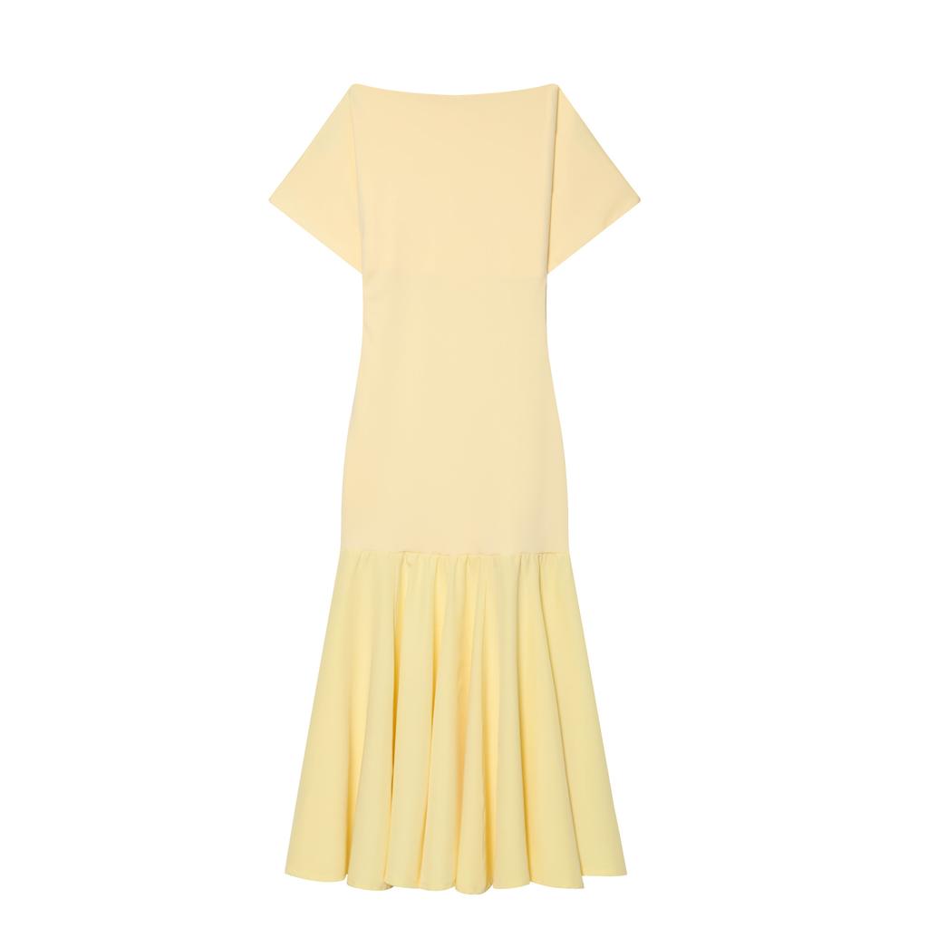 Women's summer new French fashion temperament boat-shaped short-sleeved splicing dress