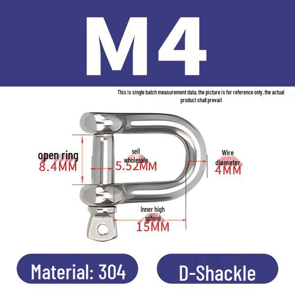 304 Stainless Steel D-Shackle U-Bolt Marine Snap Hook Lifting Connector