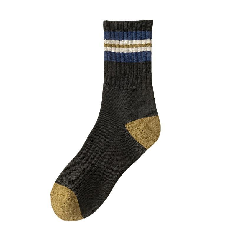 Men's Thick Mid-Calf Winter Socks - Fleece-Lined, Warm, Odor-Resistant, Striped Sports Style.