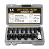 F26C Complete 14Pcs Hex Bit Impact Socket Set Suitable for 1/2"(12.5mm) Ratchet Wrenches and Power Tool Professional Tools