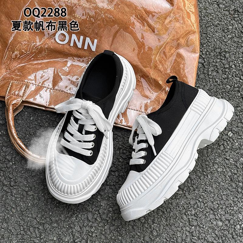 Canvas board shoes platform spring and autumn new breathable small muffin super fire McQueen casual shoes 34 чёрный