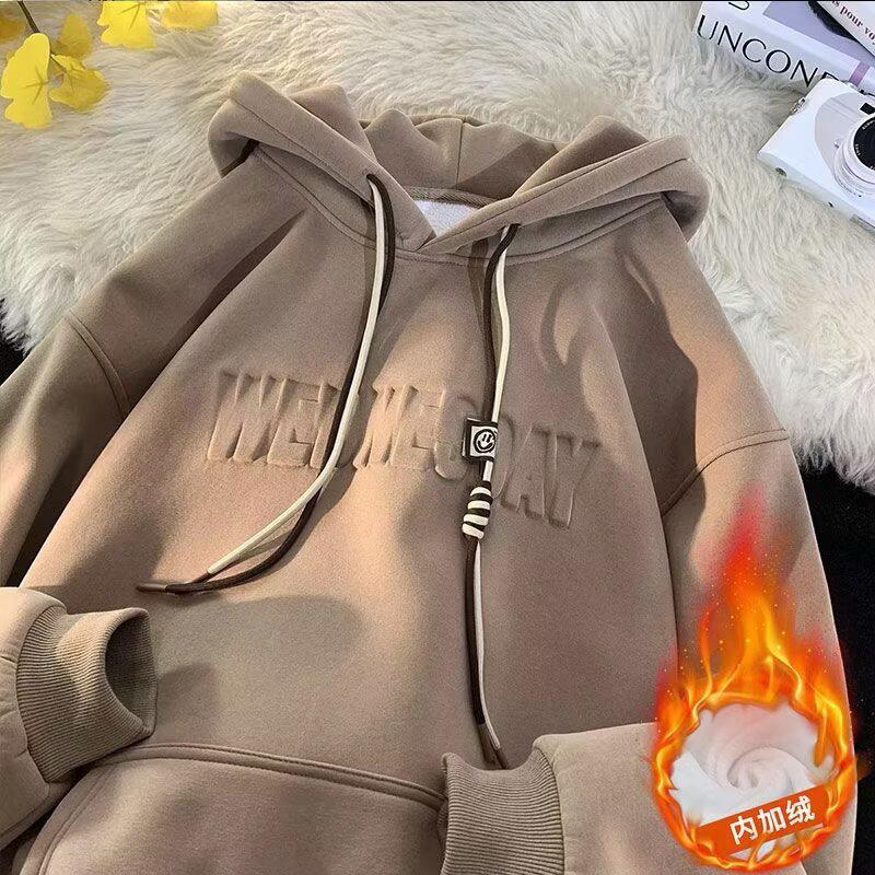 Herren Oversized Schwerer Hoodie - Herbst/Winter Trendiger Lockerer Schnitt mit Plus Samt und Gestempeltem Design