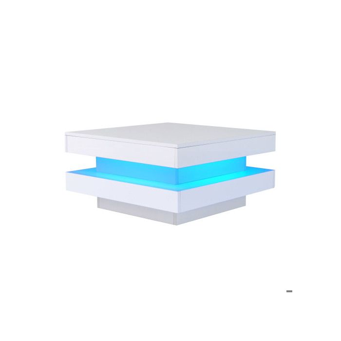 Mesa de centro cuadrada - MUVOE - Blanca - Iluminación LED Bluetooth - 70x70x36 cm - Carga máx. 45kg