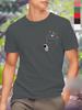 Unisex Casual Crew Neck TShirt with Whimsical Pocket Astronaut Print Short Sleeve Regular Fit Sports Style Perfect for Spring