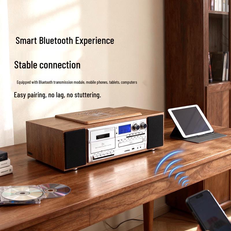 Bluetooth Retro Cassette CD Player with Harman-Quality Sound and High-Power Speaker