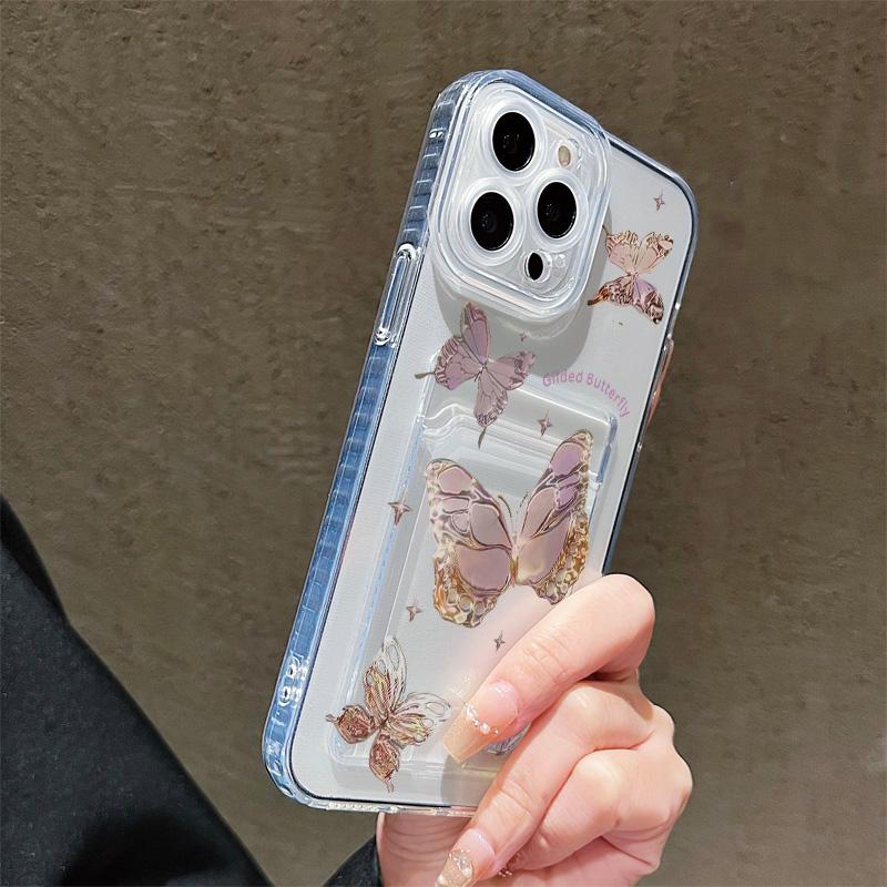Card Slot Holder Silicone Wallet Pocket Case For Samsung S25 S24 S23 Ultra Xiaomi Redmi Note 13 12 11 iPhone 17 16 14 Pro Max Cover Clear Phone Bumper