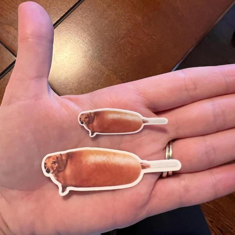 Corn Dog Waterproof Glossy Sticker, Funny Corndog Meme Sticker, Weird Vinyl Sticker, Animal Unique Gift, Dog Lover Decal, Dachshund Stickers