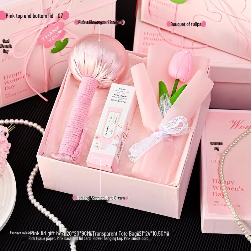 Women s Day Gift Set: Mug, Hand Cream, Mugwort Massager & Bouquet