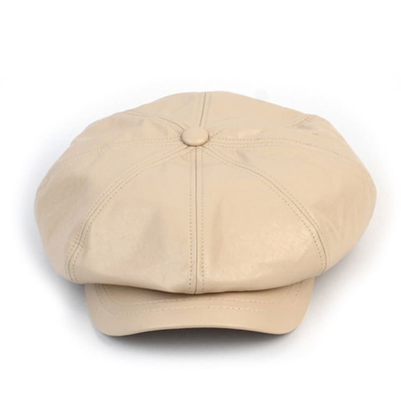 Universal chemistry Crack Leather Ivory Belted Newsboy Cap