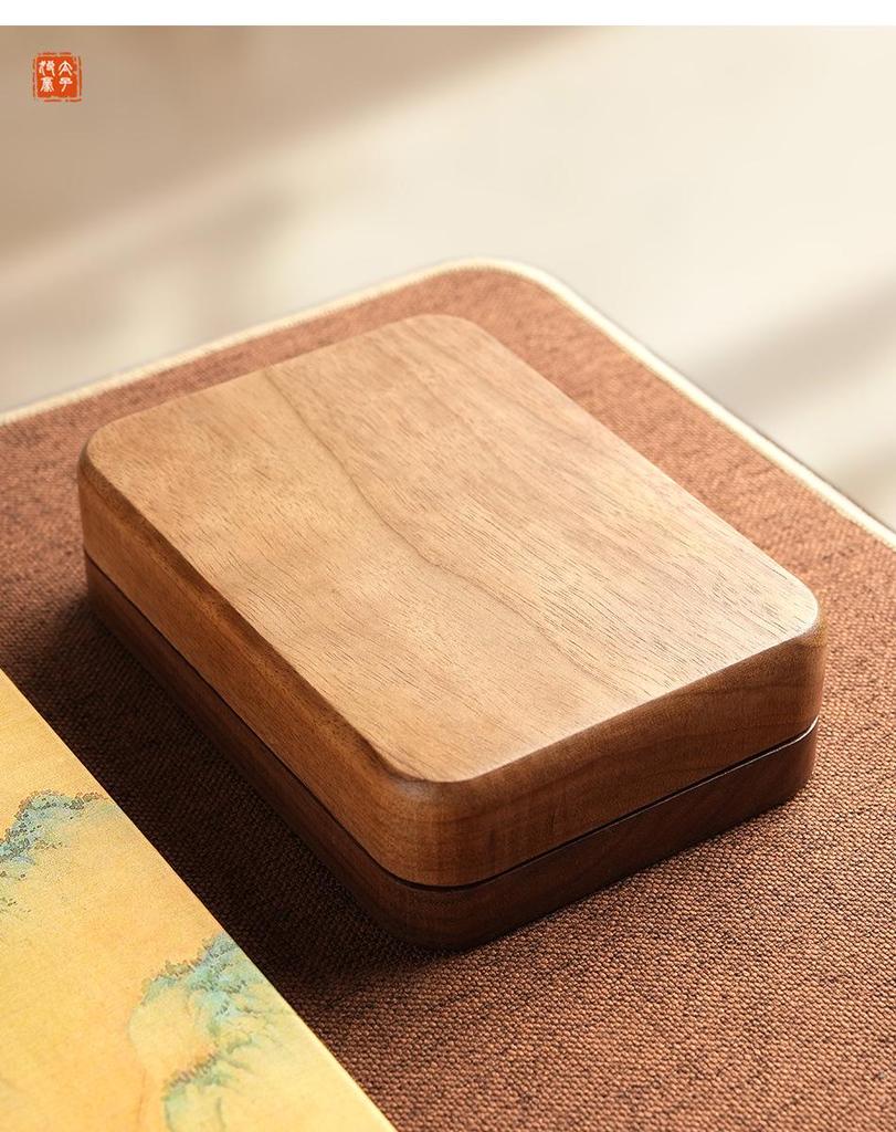 Rectangular Natural Stone Inkstone with Lid for Calligraphy & Portable Ink Cartridge Storage