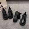 Fashion JK Uniform Shoes Women New Black Small Leather Shoes Platform Loafers Girls' Japanese Style College Style Lace Up Oxford Shoes