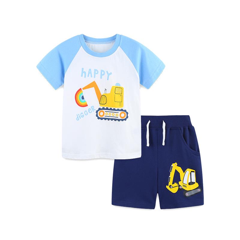 AostaBetty Boys' Summer Car Print Short Sleeve Set - European Style Children's Clothing