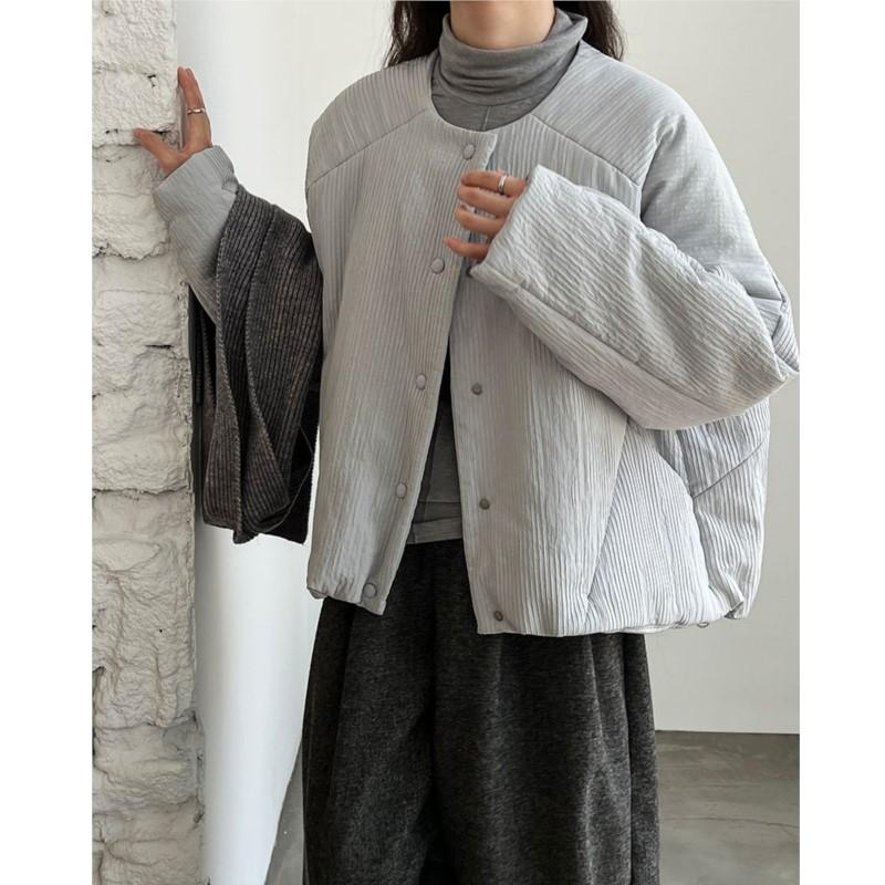 

Johnature Korean-style Simple Loose Casual Round-neck Short Cotton Jacket Women Winter Casual Warm Jackets L