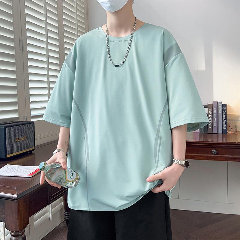 Large Men's Ice Silk Cool Print Short Sleeved T-shirt Round Neck Top