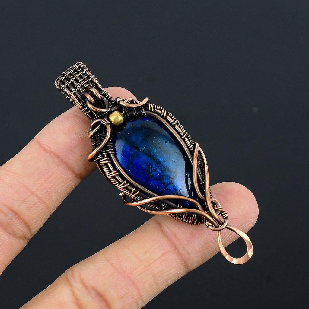 Blue Flash Labradorite Handmade Pendant,  Gemstone Jewelry, 999 Copper Wire Wrapped Pendant Jewelry, For Gift