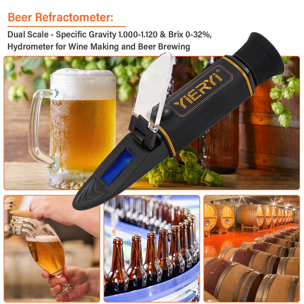YAGO Homebrew Hydrometer Beer Wine Refractometer Brix 0-32% SG Wort 1.000-1.120 Dual Scale Optical Tester for Brewing