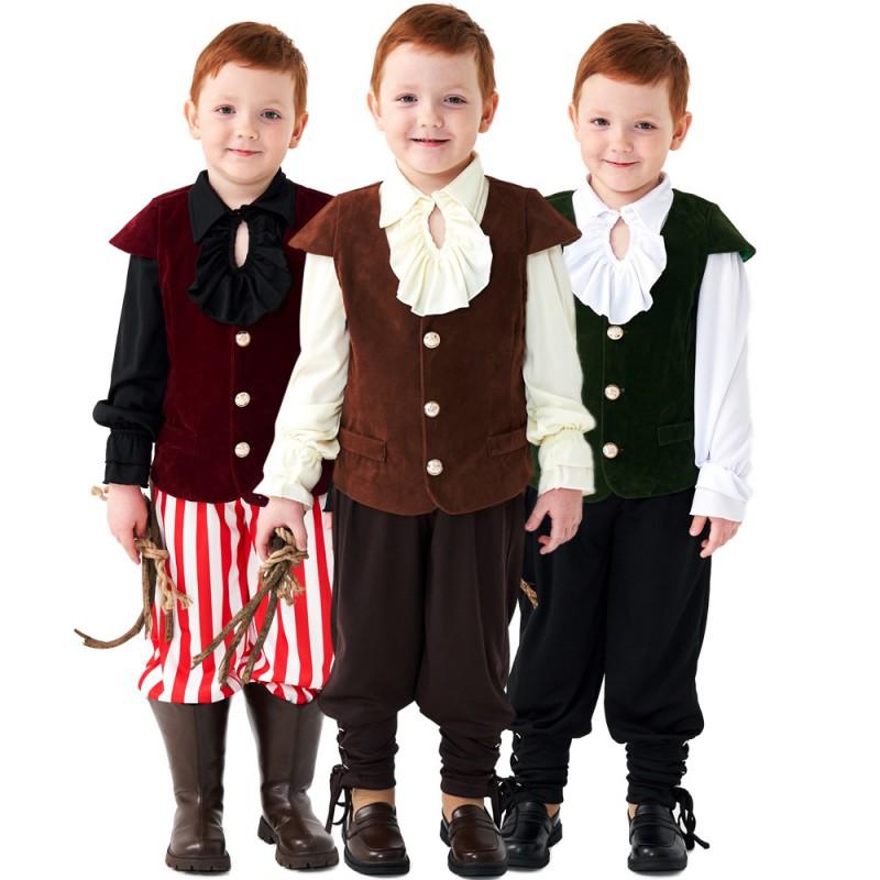 Vampire Renaissance Victorian Ruffled Medieval Halloween Costume Pirate Knight Kids Performance Wear