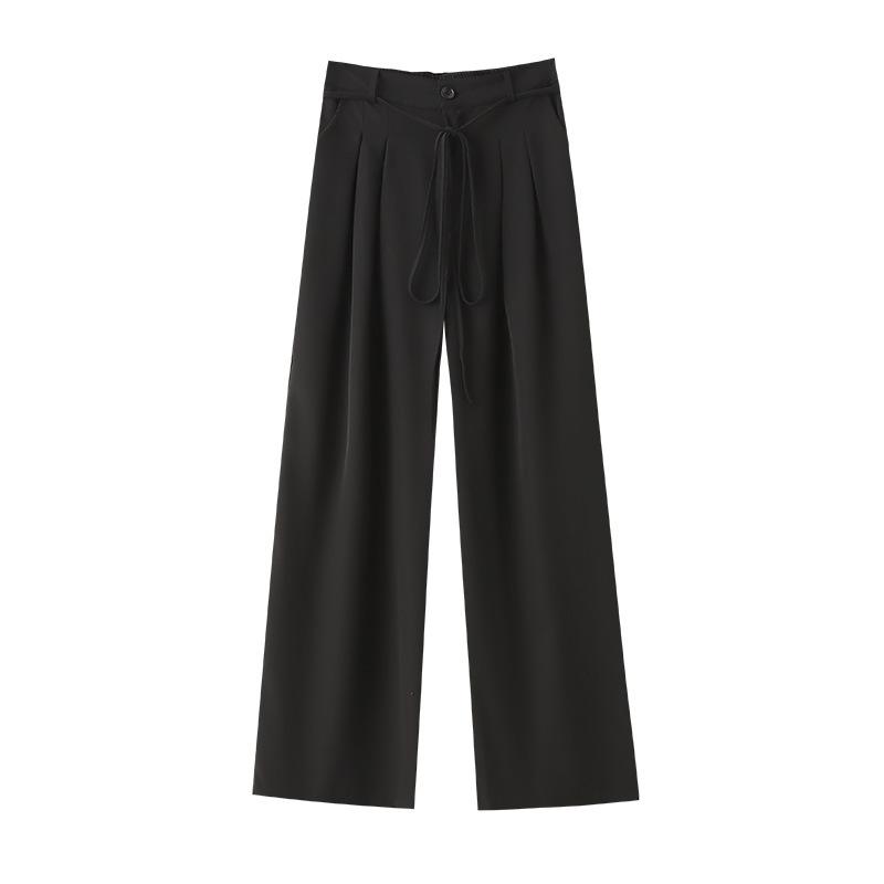 

Брюки женского костюма размера тарелки, свободные брюки с широкими штанинами, весенне-осенний новый стиль, драпирующиеся брюки с прямыми штанинами 6XL чёрный