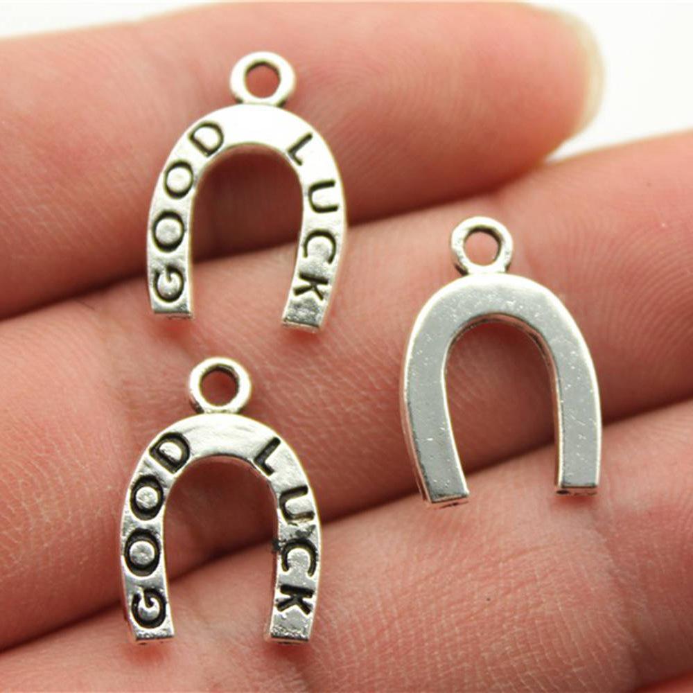 20pcs Charms Lucky Horseshoe Good Luck Antique Bronze Silver Color Pendants DIY Findings Tibetan Jewelry Craft
