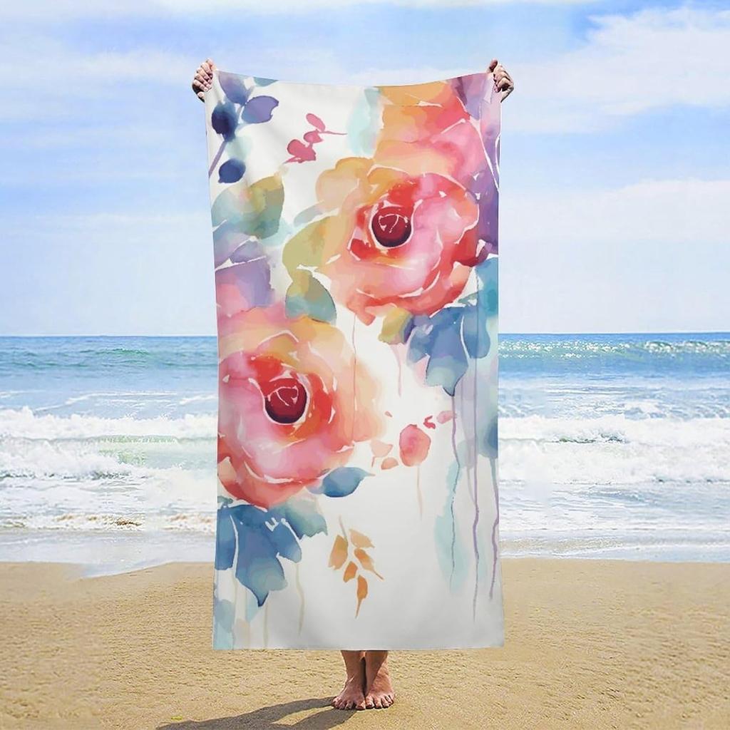 Pink Flower Arts Pattern Beach Towel for Family Stuffs Friends Gift Quick-Dry Sand Free For Bath Yoga Beach Camping Swimming GYM