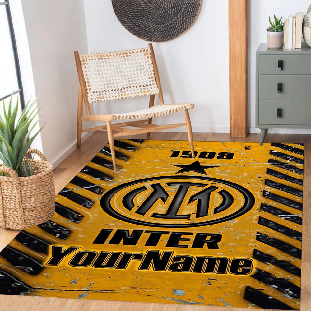 Inter Milan Customize Text Carpet Perfect for Hallway Living Rooms Balcony Entryway Anti-slip Rug Anime Office Decor Best for Christmas