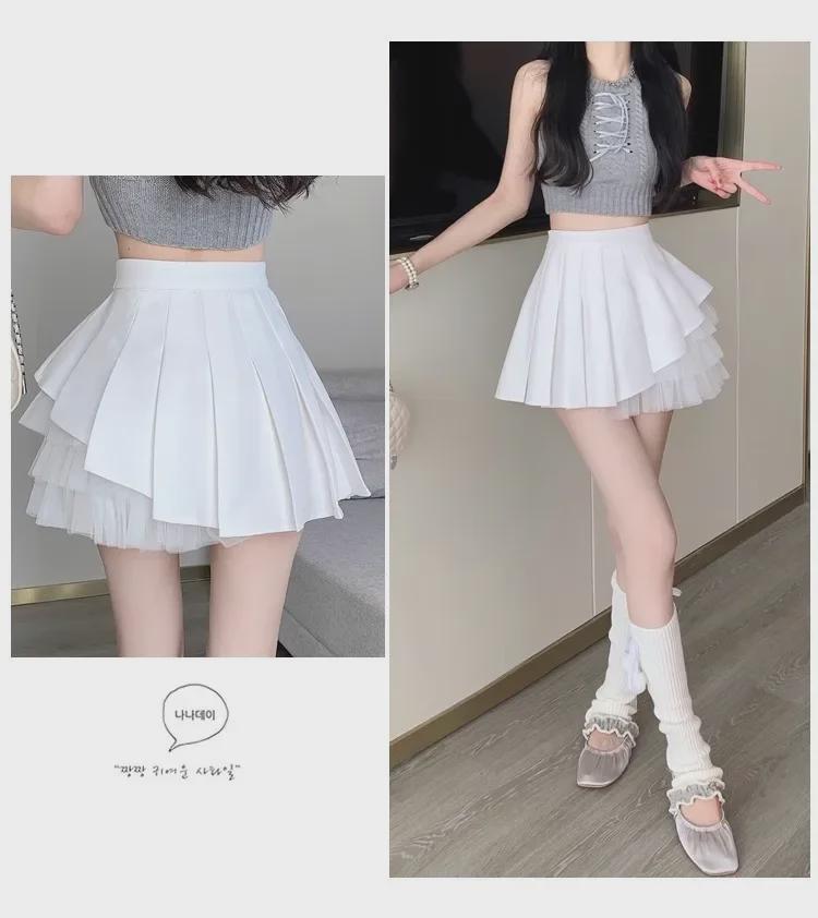 Women's White Pleated Mini Skirt, Ballet-Style High Waist A-Line Tutu Skirt
