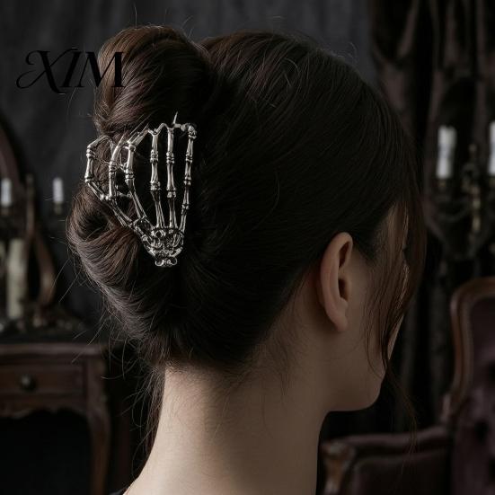 Skeleton Hand Hair Clip 3Pcs Halloween Claw Clip, Hollow Spider Web Ghost Alloy Clamp Non Slip Clamp, Gothic Accessories for Women Large Clips