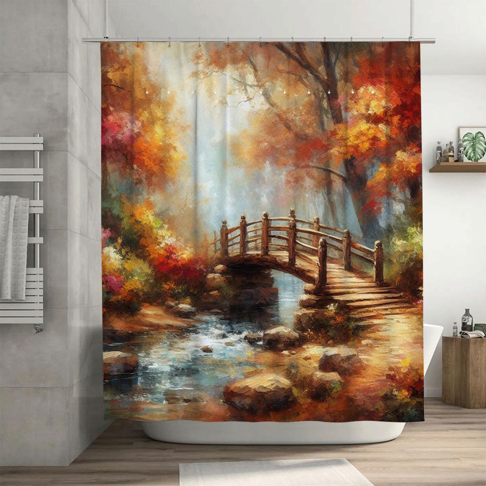 Outdoor Autumn Scenery Print Shower Curtain Bathroom Decor Waterproof Fabric High-Quality Home Goods Collection for Comfortable