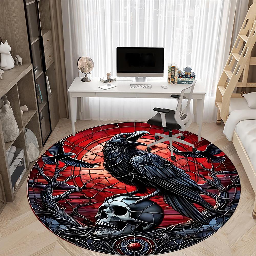 1pc Raven Skull Office Round Area Rug, Under Office Chairs Bedroom Living Room Home Decor, Room Deco, Available in Various Sizes
