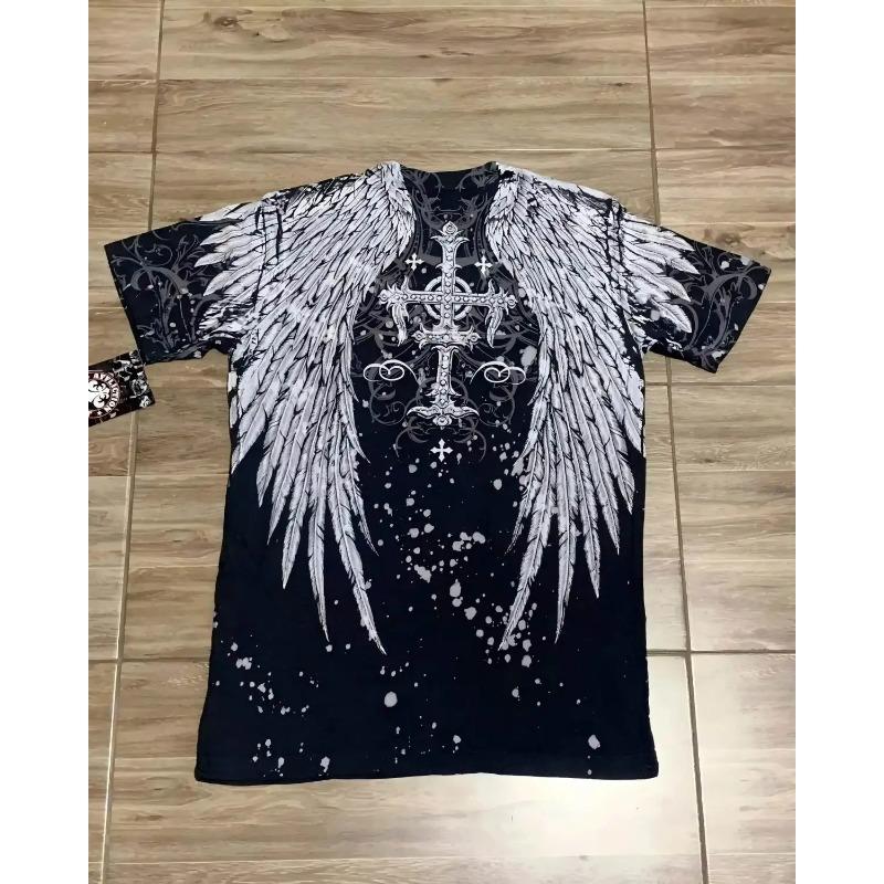 2000s Affliction Graphic T-Shirt Mens Large Grunge Wings New Fashion Style Couple Tops Pure Cotton Shirt