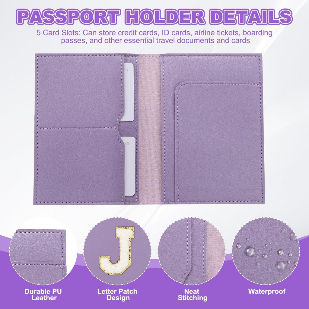 Travel Passport Luggage Tag Set with Initial Passport Cover and Alphabet Chenille Letter Travel Wallet Bag Suitcase Identifier for Women and Family