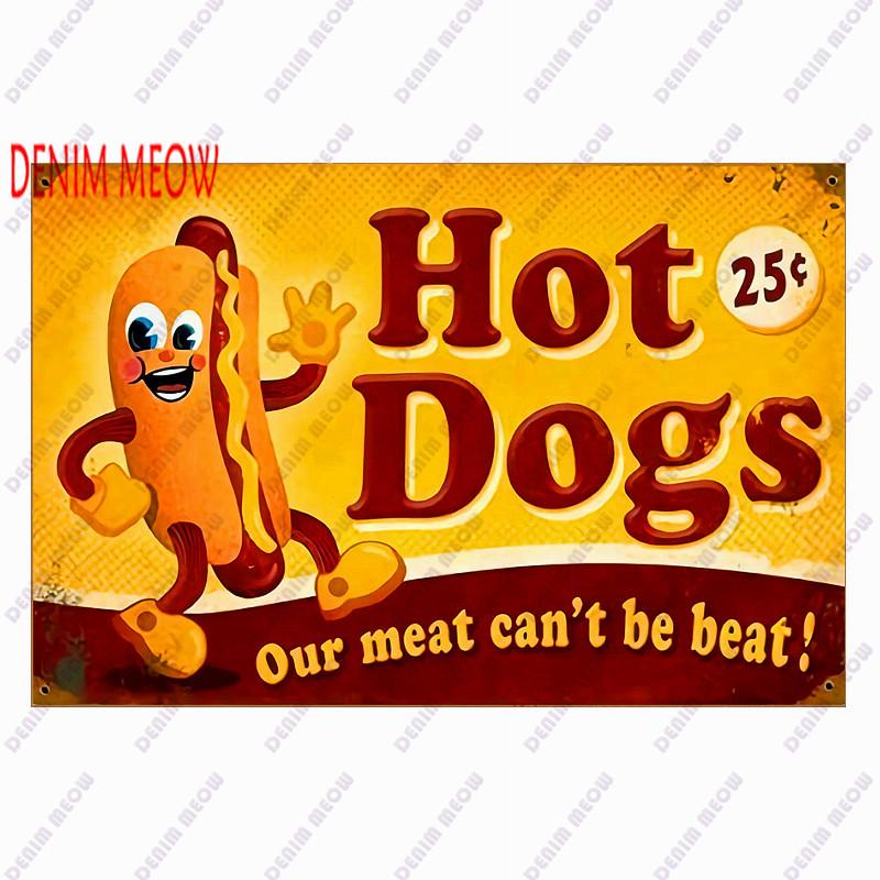 Pizza Metal Sign Plaque, Vintage Fast Food Tin Sign, Ice Cream Wall Decor, Hot Dog for Kitchen, Diner Bar, Bread Room Decor, WY4