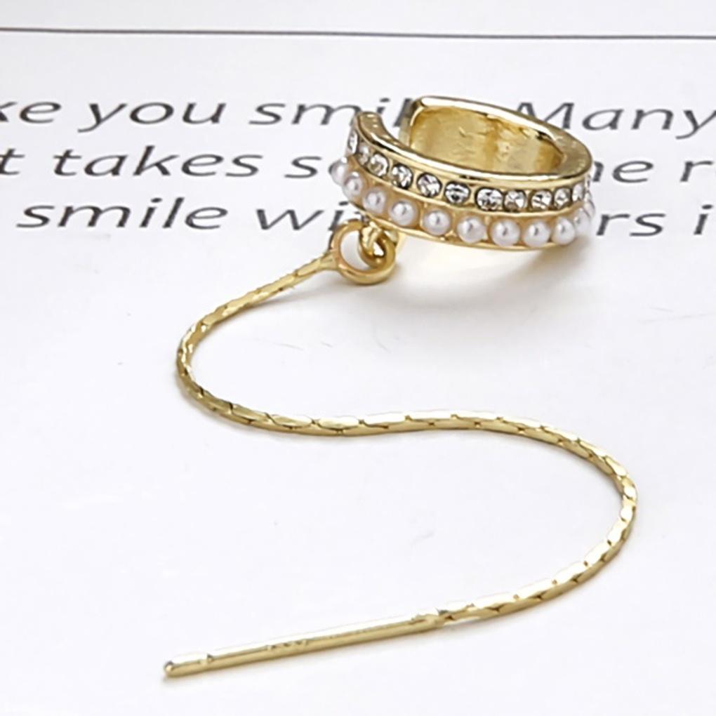 Women's Pearl Freshwater Double Row Ear Cuff Earrings Silver Needle Single