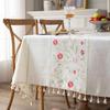 Cotton Linen Embroidery Tassels Tablecloth,Modern Simplicity Dust-Proof Table Cover,For Dinning Tea Table Tabletop Decoration