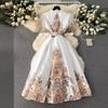 Designer blomstertrykk feriekjole kvinner palassstil high-end Elegant kjendis Midi lang kortermet vestidos
